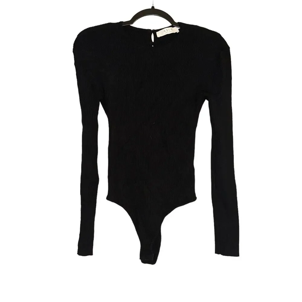 ASTR The Label Felice Long Sleeve Back Cut Out Sweater Black Bodysuit MEDIUM